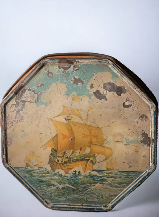 Vintage Tall Ships at Sea Tin