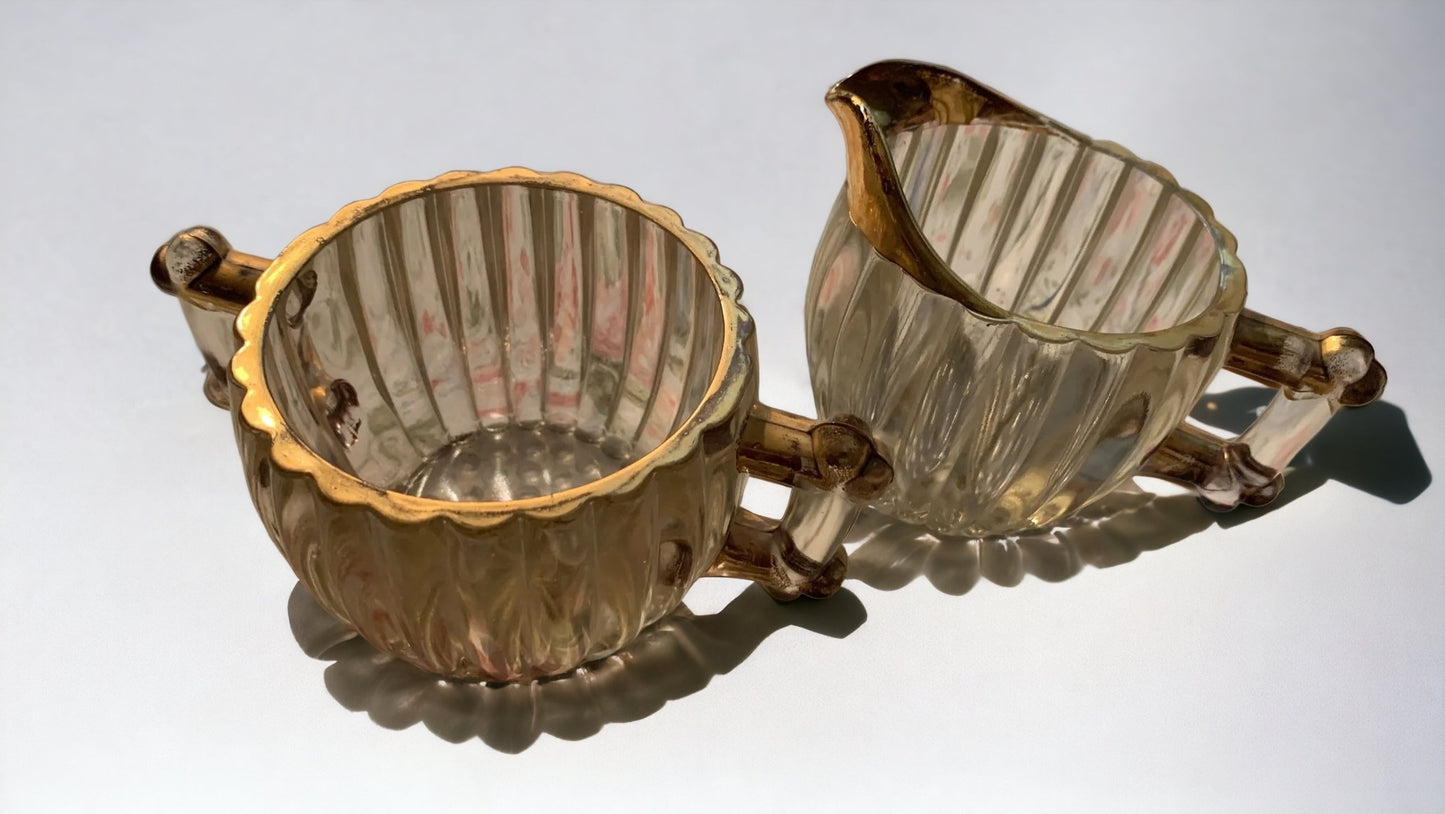 Vintage Pair of Glass Sugar and Creamer